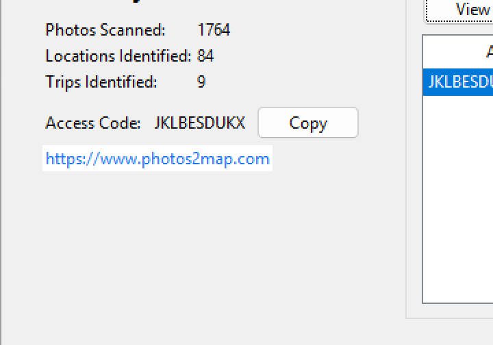 Summary panel with Access Code
